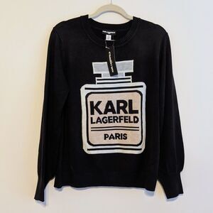 NEW Karl Lagerfeld Paris Black Perfume Bottle Sweater Size Women's Large